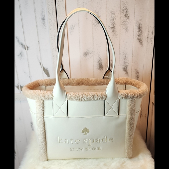 🎀 PRICE DROP! Kate Spade Jett Faux Shearling Tote- Merinque KE517. - Picture 2 of 11
